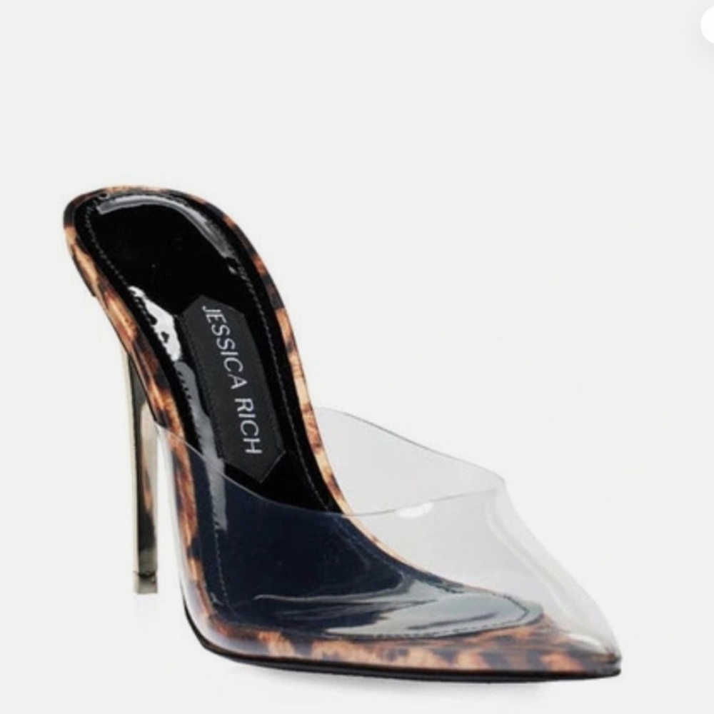 Jessica Rich Clear Pointed Toe Pump with Leopard Accents